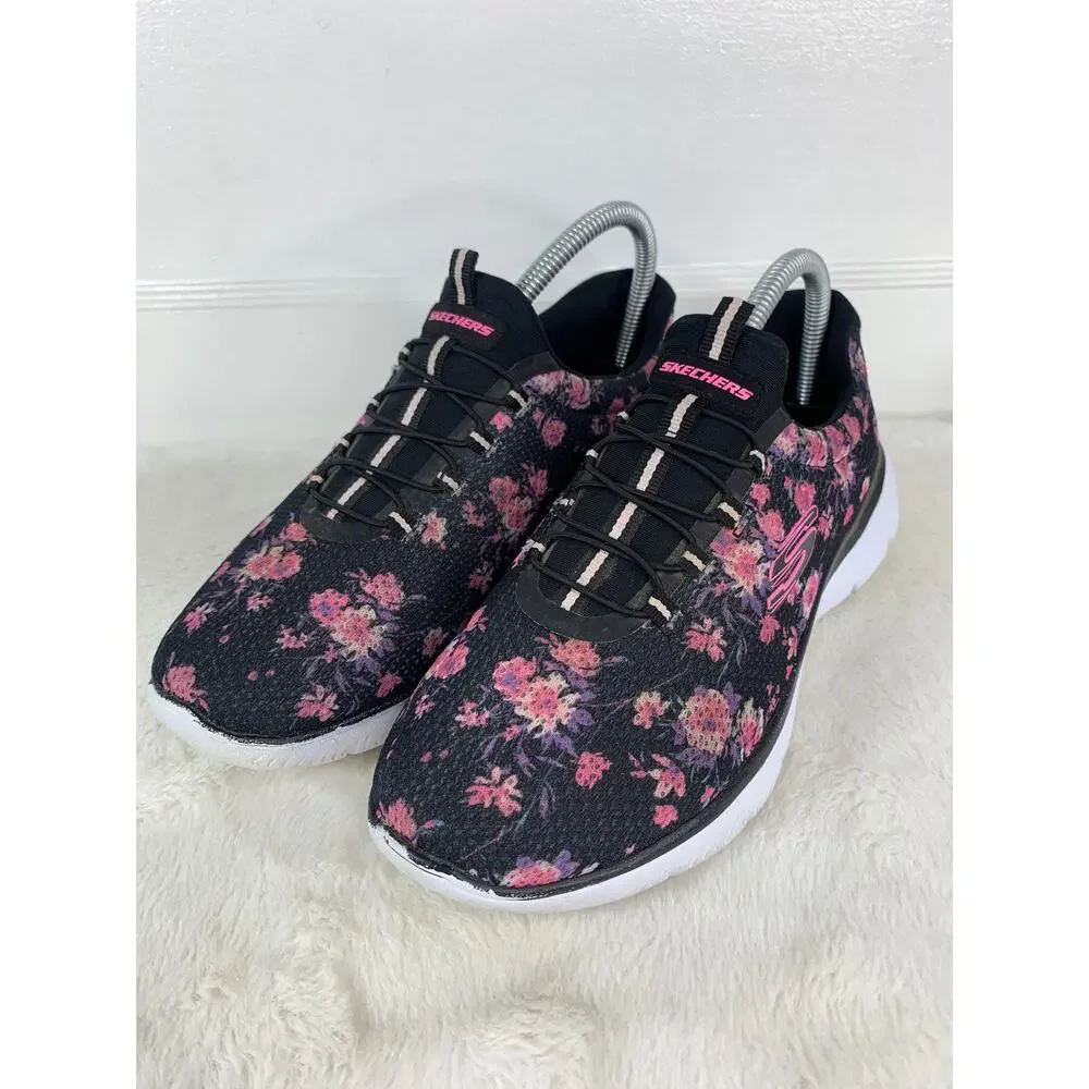 Skechers Women's Summits 149526 Black Floral Running Shoes Sneakers Size 8